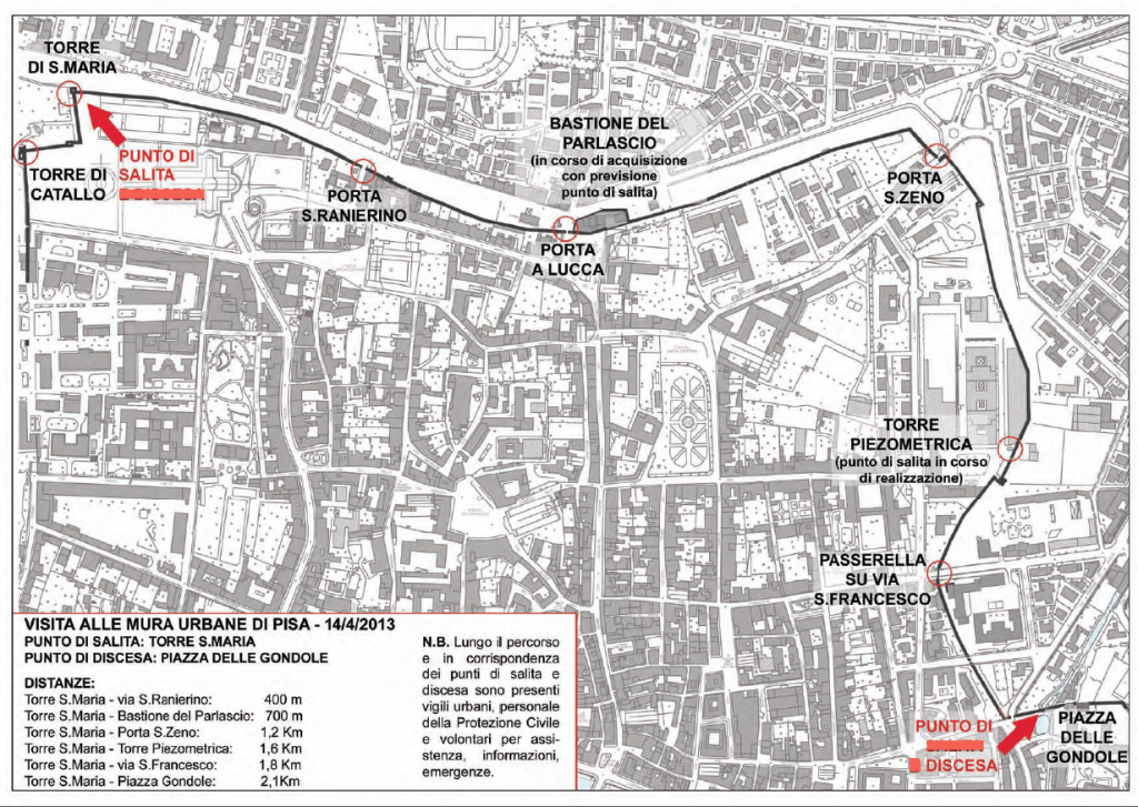 Mappa percorso Mura di Pisa apertura straordinaria